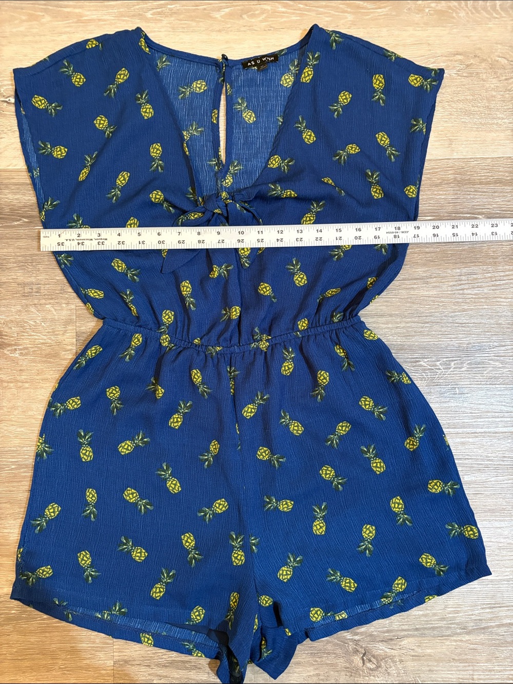 As U Wish Blue Pineapple Tie-Front Romper - Picture 8 of 12
